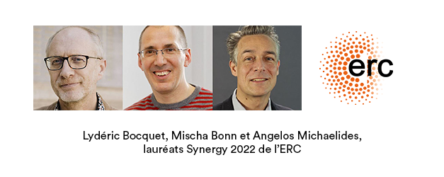 Lydéric Bocquet, Mischa Bonn et Angelos Michaelides, lauréats Synergy 2022 de l’ERC